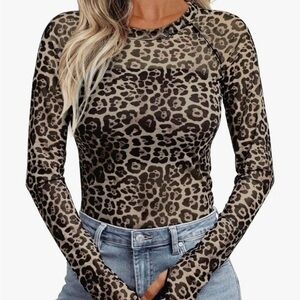 New Never Worn Sheer Leopard Print Long Sleeve Top.